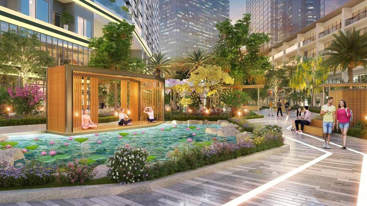 Khu tập yoga xanh mát.