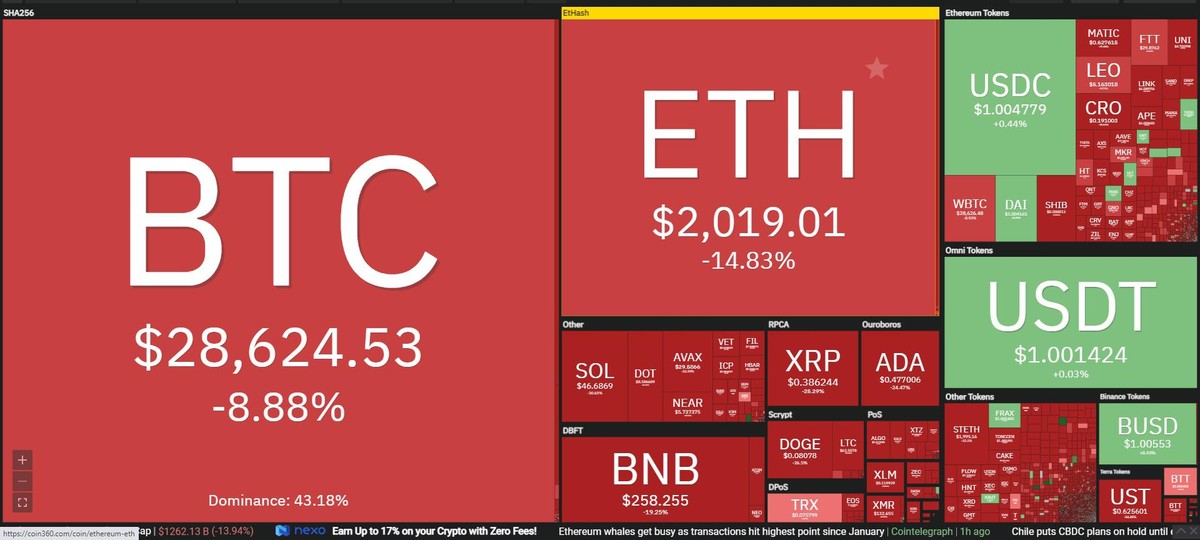 Thị trường đỏ đậm trong phiên giao dịch ngày 12/5. Nguồn: Coin360.