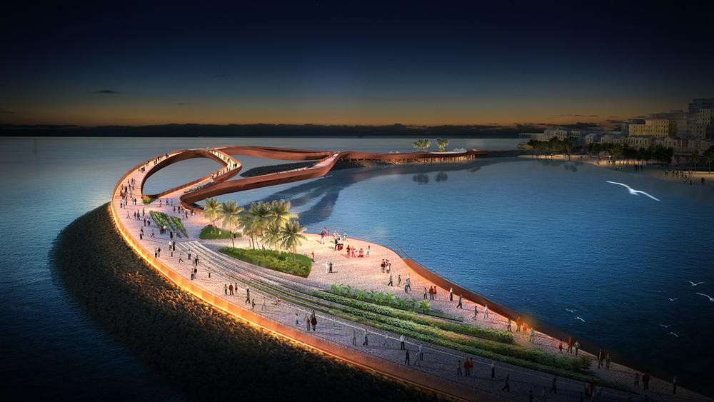 Điểm nhấn hút khách tới thị trấn Địa Trung Hải, gia tăng giá trị thưởng lãm cho du khách là công trình biểu tượng Cầu Hôn – Kiss Bridge. Lấy cảm hứng từ chuyện tình Ngưu Lang – Chức Nữ, cây cầu như một dải lụa giữa đại dương lam ngọc gồm 2 phần vươn mình ôm trọn bờ cát trắng, hướng đến nhau, hợp vào làm một thể thống nhất nhưng không chạm nhau, ví như cảm giác rung động của hai người yêu nhau trước Nụ hôn lãng mạn. Điều đặc biệt hơn, mỗi năm, sẽ chỉ có một khoảnh khắc duy nhất mặt trời lặn vào đúng điểm giao của Cầu Hôn, nối liền 2 mũi cầu, tạo nên một khung cảnh vô cùng mãn nhãn, chắc chắn sẽ thu hút hàng triệu lượng khách tới đây tham quan chiêm ngưỡng. Điểm nhấn hút khách tới thị trấn Địa Trung Hải, gia tăng giá trị thưởng lãm cho du khách là công trình biểu tượng Cầu Hôn – Kiss Bridge. Lấy cảm hứng từ chuyện tình Ngưu Lang – Chức Nữ, cây cầu như một dải lụa giữa đại dương lam ngọc gồm 2 phần vươn mình ôm trọn bờ cát trắng, hướng đến nhau, hợp vào làm một thể thống nhất nhưng không chạm nhau, ví như cảm giác rung động của hai người yêu nhau trước Nụ hôn lãng mạn. Điều đặc biệt hơn, mỗi năm, sẽ chỉ có một khoảnh khắc duy nhất mặt trời lặn vào đúng điểm giao của Cầu Hôn, nối liền 2 mũi cầu, tạo nên một khung cảnh vô cùng mãn nhãn, chắc chắn sẽ thu hút hàng triệu lượng khách tới đây tham quan chiêm ngưỡng.