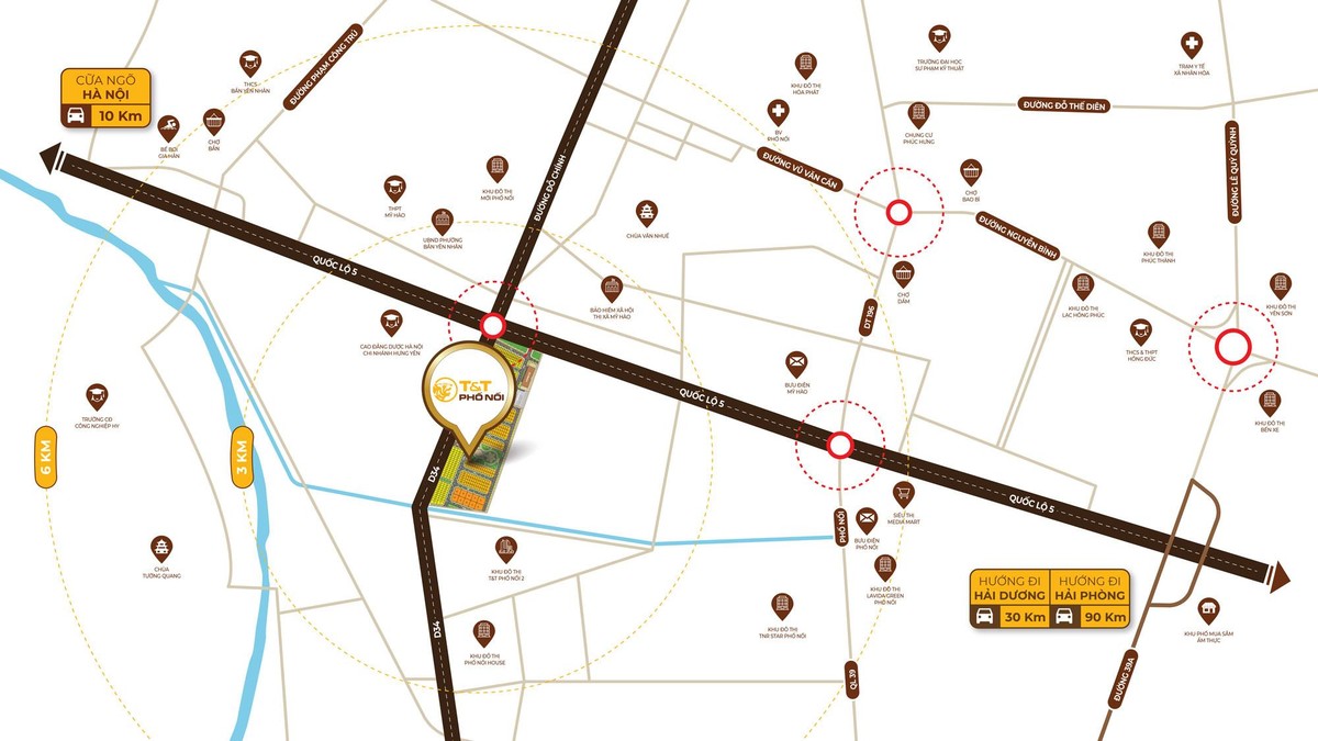 Vị trí đắc địa, liền kề hàng loạt các khu công nghiệp và hệ tiện ích ngoại khu đa dạng của T&amp;T Phố Nối.