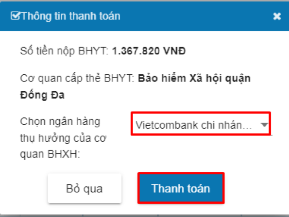 Chọn ngân hàng thụ hưởng của cơ quan BHXH.