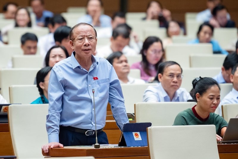 Đại biểu Nguyễn Văn Thân tranh luận với đại biểu Hoàng Văn Cường. Đại biểu Nguyễn Văn Thân tranh luận với đại biểu Hoàng Văn Cường.