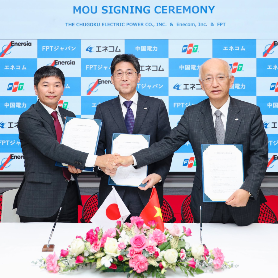 Đại diện từ FPT, Công ty Điện lực Chugoku và Enecom tại Lễ ký kết Biên bản Ghi nhớ (MOU) tại Tokyo, Nhật Bản. Đại diện từ FPT, Công ty Điện lực Chugoku và Enecom tại Lễ ký kết Biên bản Ghi nhớ (MOU) tại Tokyo, Nhật Bản.