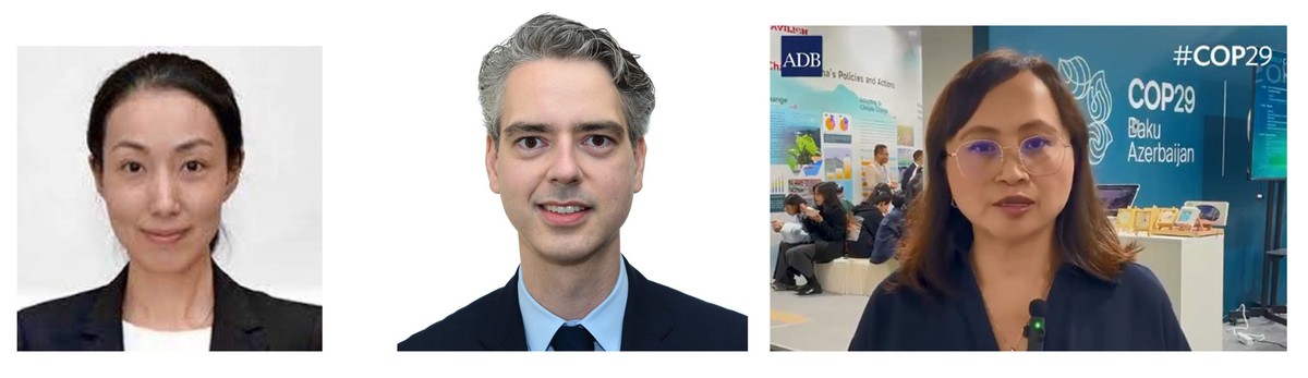Từ trái qua phải: Shu Tian, Chuyên gia kinh tế cấp cao; Alexander Raabe, Chuyên gia kinh tế, Vụ Nghiên cứu kinh tế và Tác động phát triển ADB; Esmyra Javier, Chuyên gia biến đổi khí hậu (Tài chính khí hậu), Vụ Biến đổi khí hậu và Phát triển bền vững ADB