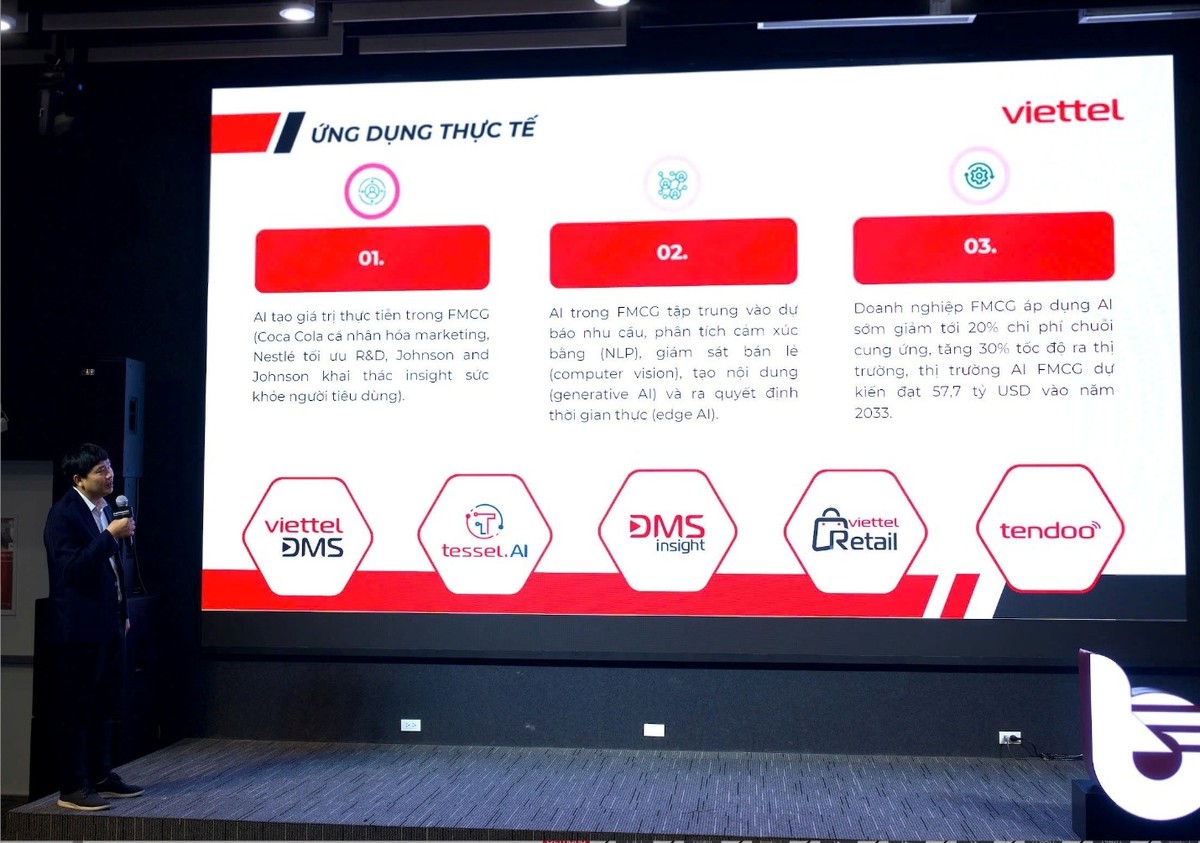 Theo ông Trần Xuân An (Viettel Solutions), việc ứng dụng AI có thể giúp doanh nghiệp FMCG giảm khoảng 20% chi phí chuỗi cung ứng và tăng đáng kể tốc độ đưa sản phẩm ra thị trường. Theo ông Trần Xuân An (Viettel Solutions), việc ứng dụng AI có thể giúp doanh nghiệp FMCG giảm khoảng 20% chi phí chuỗi cung ứng và tăng đáng kể tốc độ đưa sản phẩm ra thị trường.