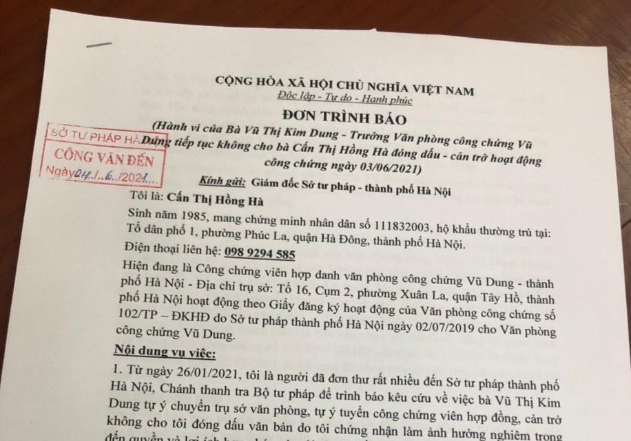 Đơn thư gửi Sở Tư pháp Hà Nội.