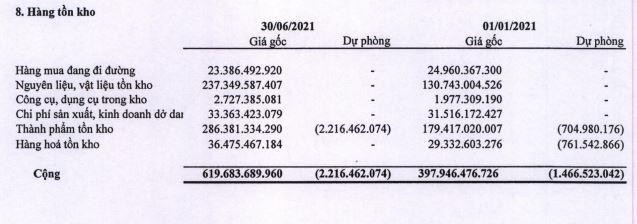 Cơ cấu tồn kho của BMP tới 30/6/2021