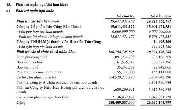 Phải trả ngắn hạn khác của TCL tới 30/6/2021 Phải trả ngắn hạn khác của TCL tới 30/6/2021
