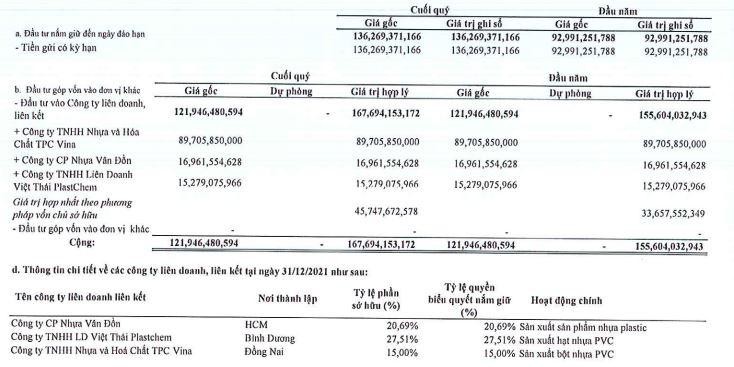 Cơ cấu đầu tư tài chính dài hạn của VNP tính tới 31/12/2021.