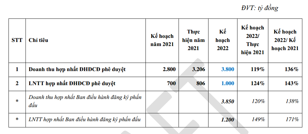 Kế hoạch năm 2022 của GMD.