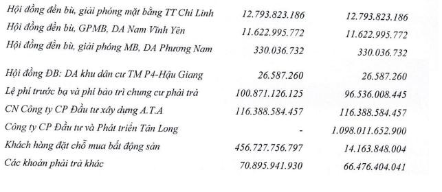 Cơ cấu các khoản phải trả ngắn hạn của DIG.