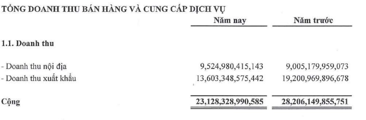 Doanh thu xuất khẩu lao dốc trong năm 2022
