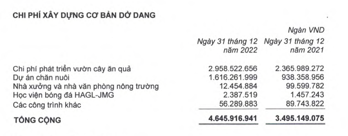 Cơ cấu chi phí xây dựng cơ bản dở dang tới 31/12/2022.