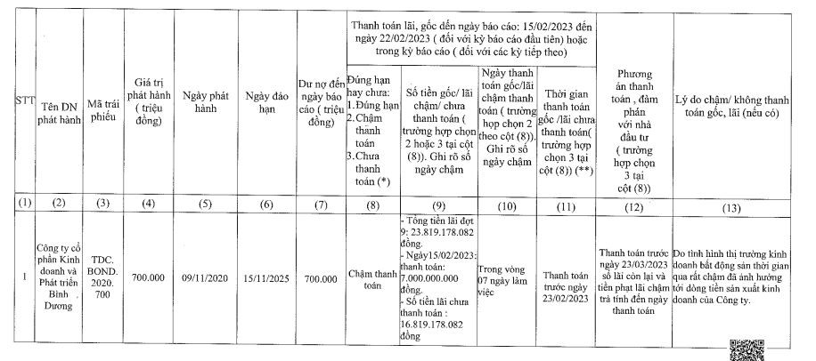 TDC không thể thanh toán lãi trái phiếu đáo hạn.