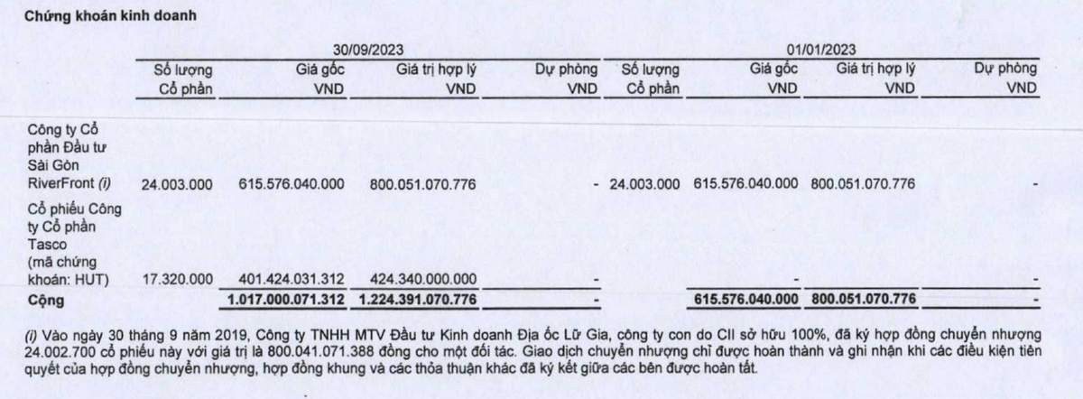 CII đầu tư vào Tasco trong 9 tháng đầu năm 2023