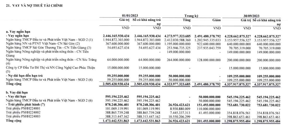 Cơ cấu nợ vay của PSH tại thời điểm 30/9/2023