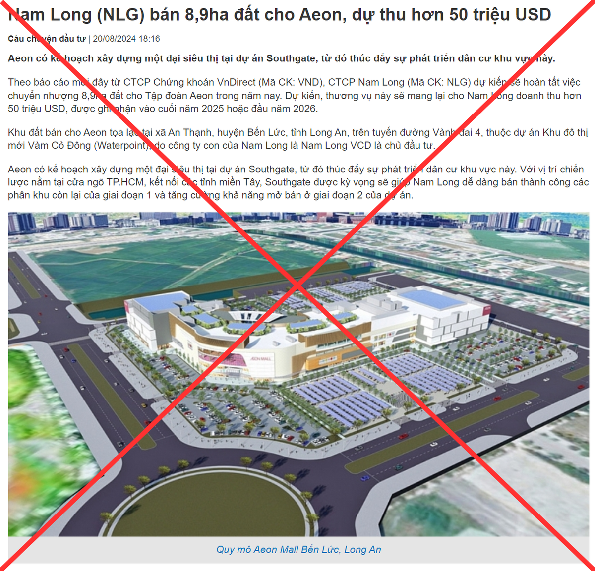 Thông tin công bố sai được Nam Long phủ nhận Thông tin công bố sai được Nam Long phủ nhận