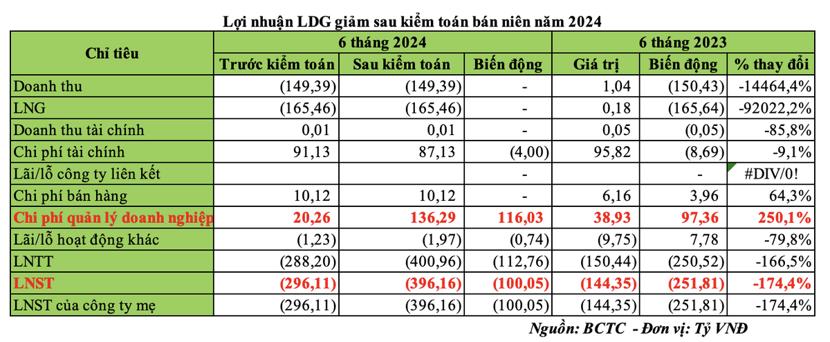 Lợi nhuận LDG giảm sau kiểm toán bán niên năm 2024 Lợi nhuận LDG giảm sau kiểm toán bán niên năm 2024