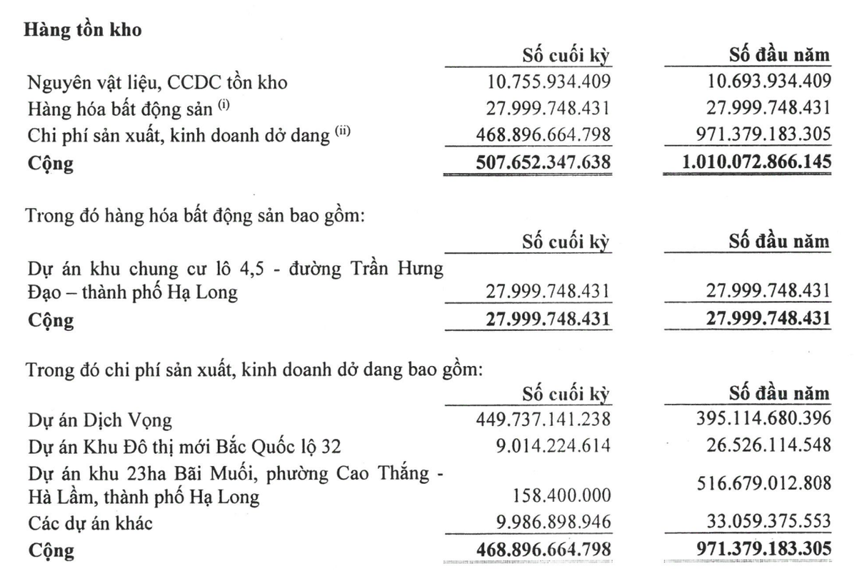 Cơ cấu tồn kho của Lideco tại thời điểm 30/9/2024