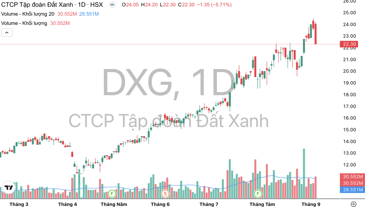 Cổ phiếu DXG tăng mạnh từ ngày 9/4 tới nay.