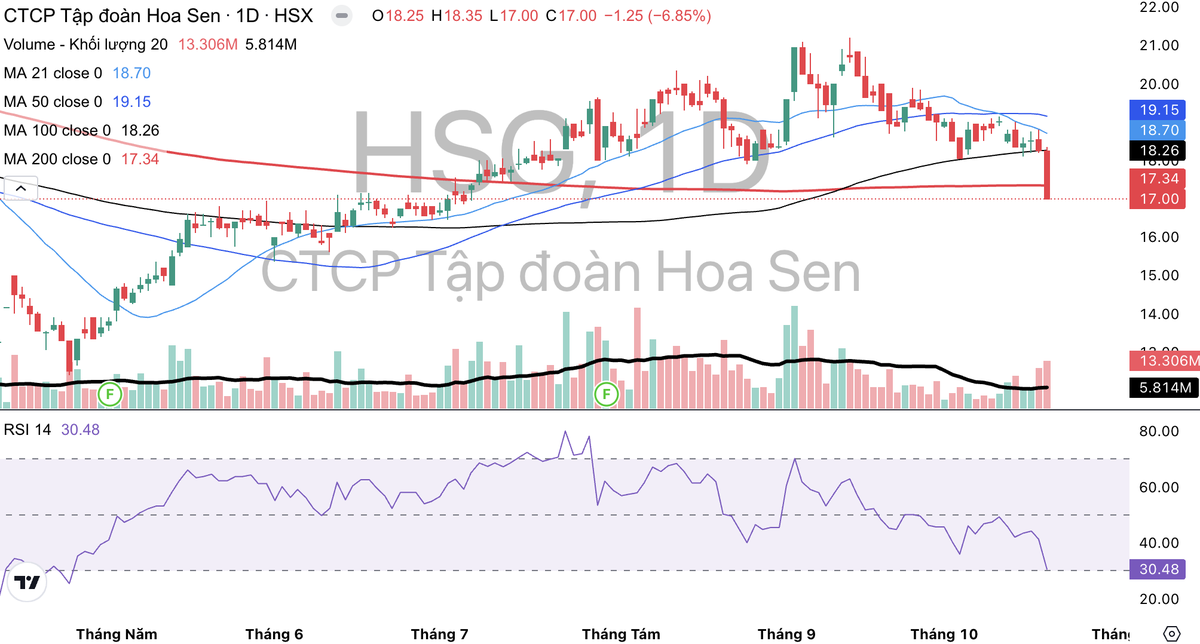 Cổ phiếu HSG bị bán mạnh phiên ngày 20/10. Cổ phiếu HSG bị bán mạnh phiên ngày 20/10.