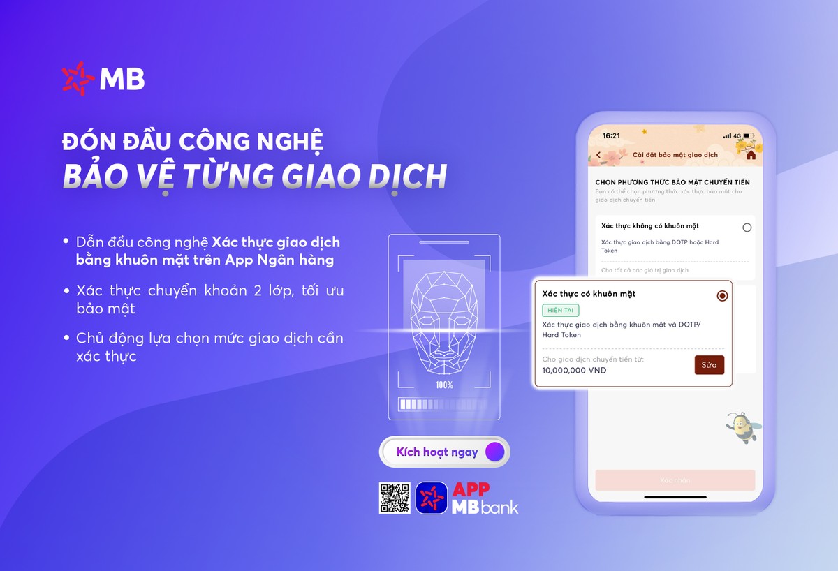 Khách hàng có thể chủ động lựa chọn mức giao dịch cần xác thực trên App MBBank Khách hàng có thể chủ động lựa chọn mức giao dịch cần xác thực trên App MBBank