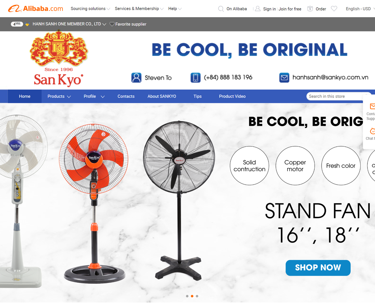 Gian hàng của 1 doanh nghiệp MSMEs Việt Nam trên trang Alibaba.com