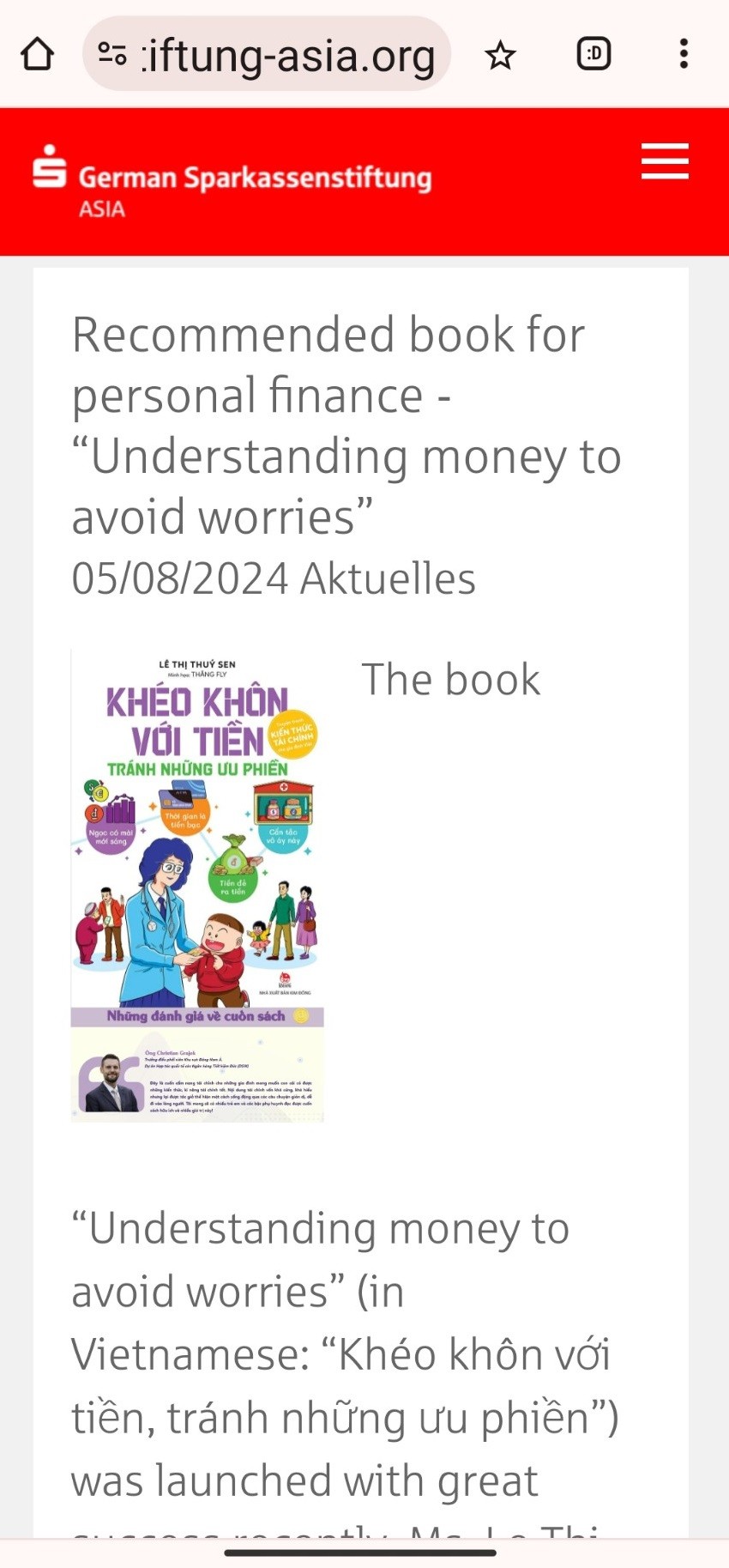 Bài viết đăng tải trên website của Quỹ hợp tác quốc tế các ngân hàng Tiết kiệm Đức Bài viết đăng tải trên website của Quỹ hợp tác quốc tế các ngân hàng Tiết kiệm Đức