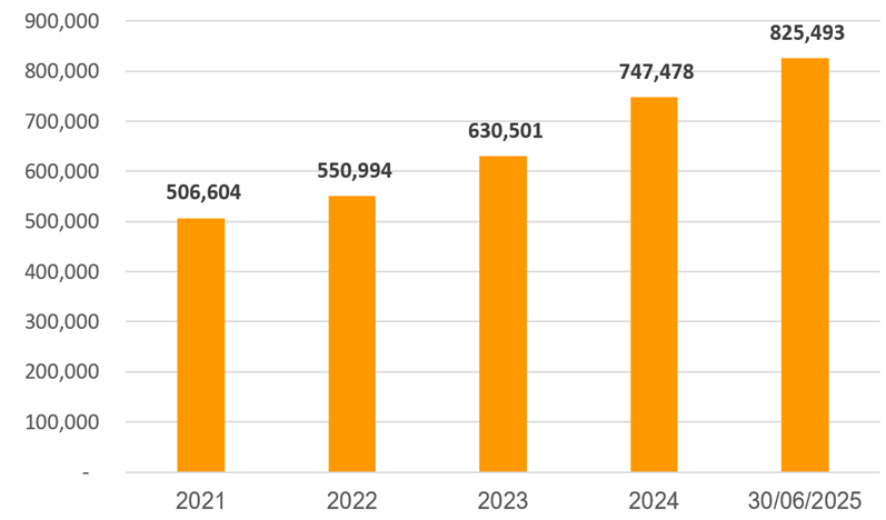 Tăng trưởng tổng tài sản của SHB qua các năm (đơn vị: tỷ đồng)