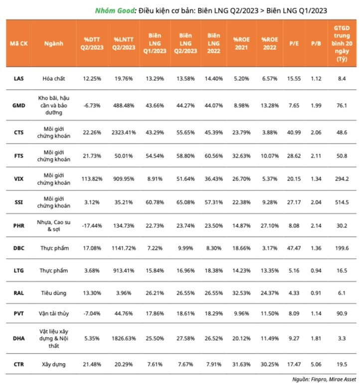 13 cổ phiếu tốt thuộc nhóm Gold bao gồm các mã môi giới chứng khoán, thực phẩm, tiêu dùng, vận tải thuỷ, xây dựng...