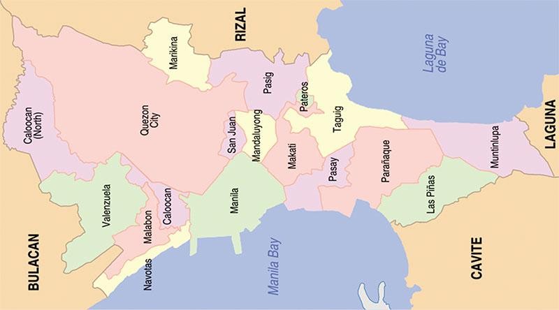 Metro Manila (Vùng đô thị Manila) là mô hình thành phố đồng cấp, bởi vì 17 thành phố này tương đương về dân số.