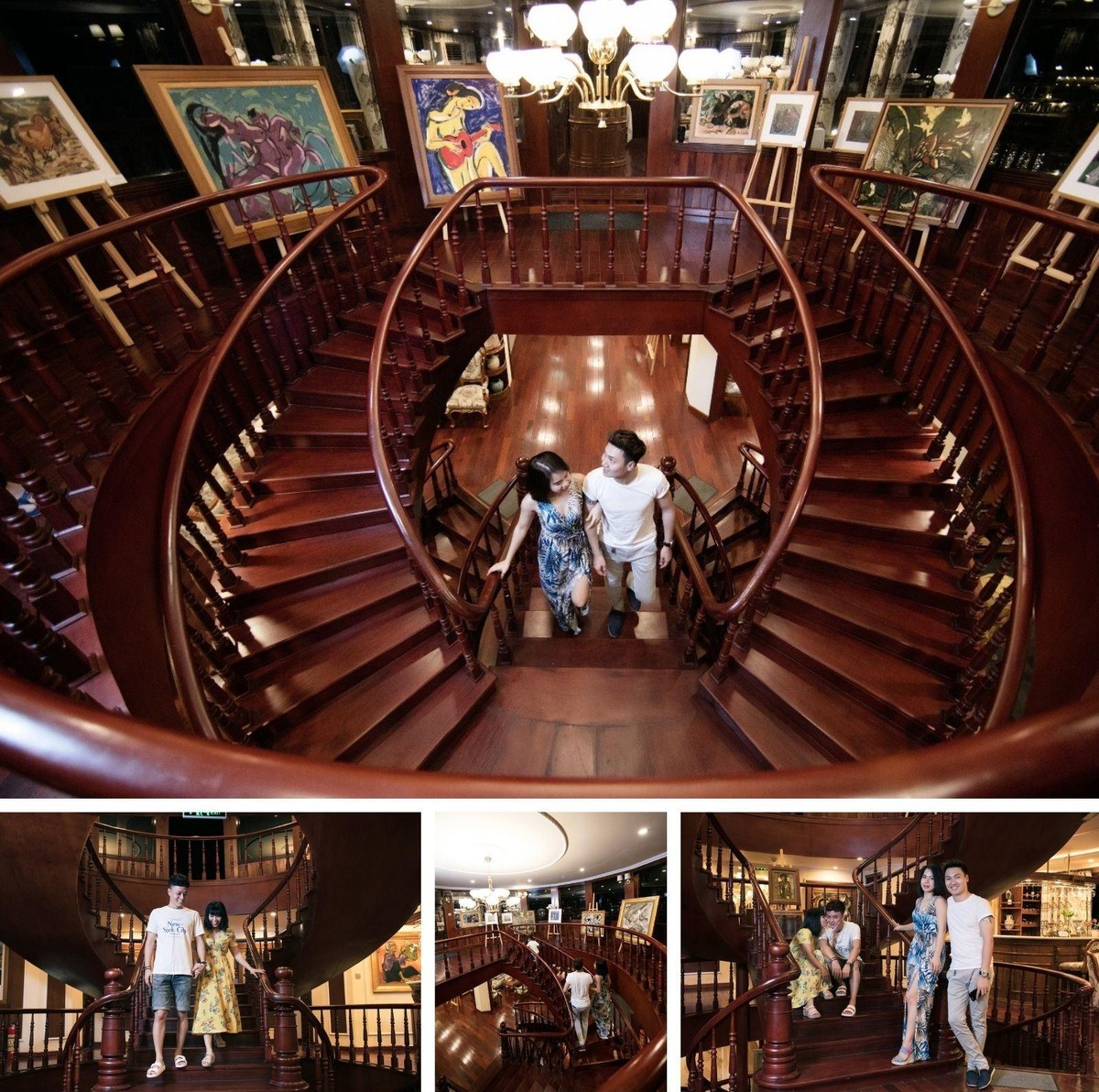 Cầu thang đôi độc đáo trên du thuyền Emporer, vịnh Bái Tử Long, Quảng Ninh.