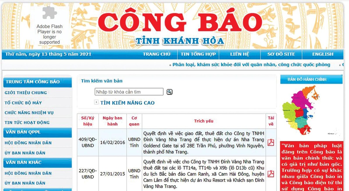 Công khai quyết định giao đất, cho thuê đất tại trang Công báo tỉnh Khánh Hòa Công khai quyết định giao đất, cho thuê đất tại trang Công báo tỉnh Khánh Hòa