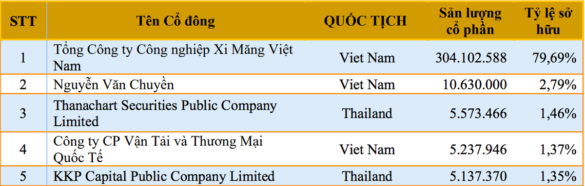 5 cổ đông lớn nhất tại Xi măng Hà Tiên 1. 5 cổ đông lớn nhất tại Xi măng Hà Tiên 1.