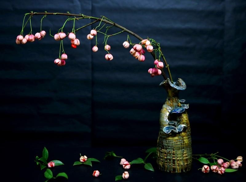 Giá cành lồng đèn đang được chị Giang bán theo bó khoảng 3 – 5 cành, mỗi cành dài khoảng 80 cm đến 100 cm, mỗi bó có giá 180.000 đến 230.000 đồng. (Ảnh: Hồ Hạ)