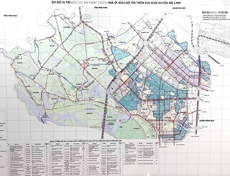Sơ đồ các dự án phát triển nhà ở, khu đô thị trên địa bàn huyện Mê Linh hơn 10 năm đắp chiếu.