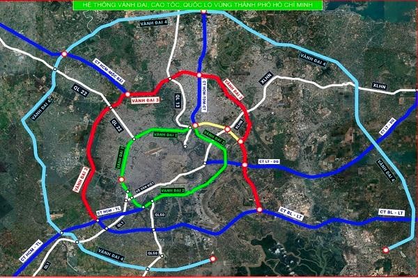 Sơ đồ hệ thống vành đai, cao tốc, quốc lộ vùng TP.HCM