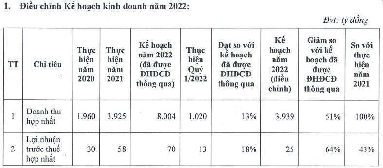 Angimex điều chỉnh giảm kế hoạch kinh doanh năm 2022 (Nguồn: Tài liệu ĐHCĐ bất thường).