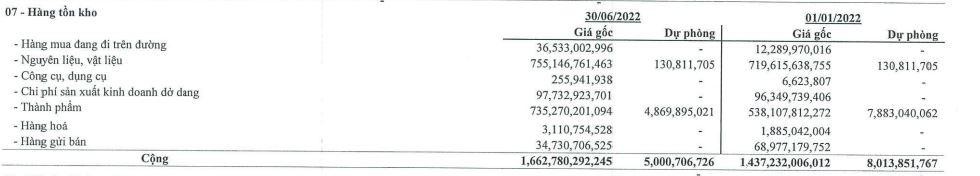 DRC tăng tích trữ tồn kho trong 6 tháng đầu năm (Nguồn: BCTC).