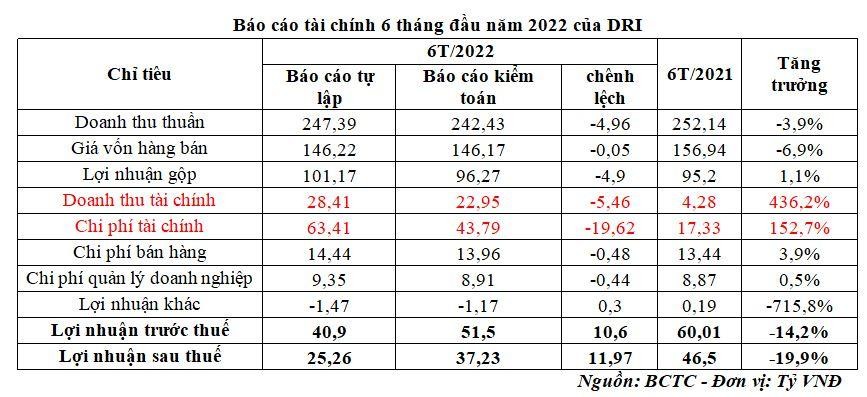 Báo cáo tài chính 6 tháng đầu năm 2022 của DRI. (Nguồn: DRI).