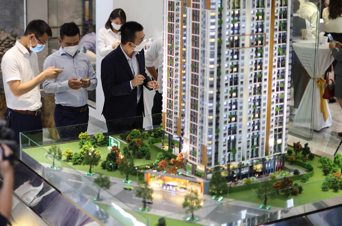 Khách hàng tham quan dự án dự án Phú Đông SkyOne. Ảnh: Trọng Tín