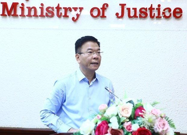 Bộ trưởng Bộ Tư pháp Lê Thành Long phát biểu. (Ảnh: Lâm Khánh/TTXVN)