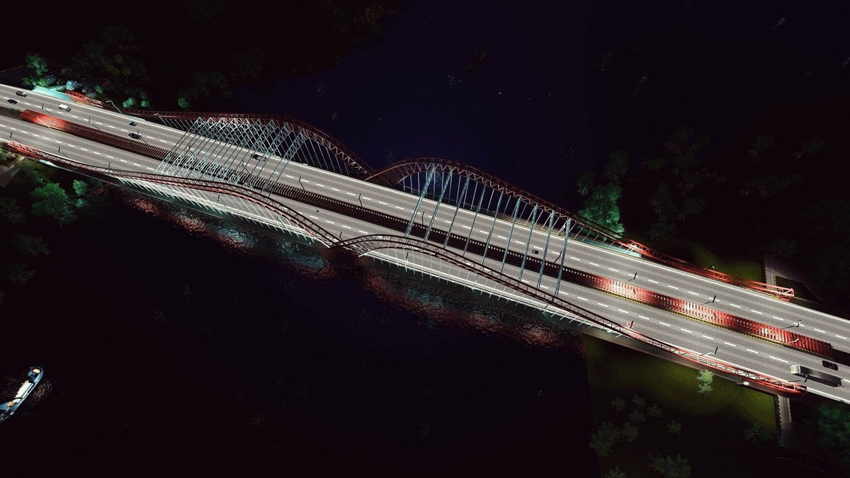 Hình ảnh cầu Cỏ May được thiết kế về đêm được chiếu sáng lung linh bởi hệ thống đèn LED. Ảnh: Ban quản lý dự án.