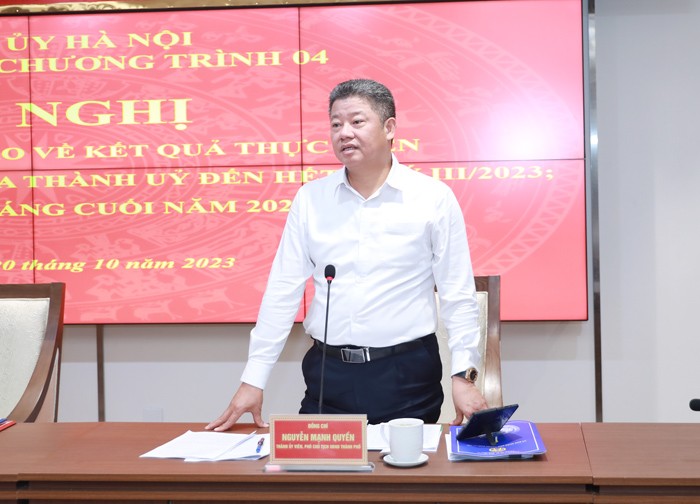 Phó Chủ tịch UBND TP. Hà Nội Nguyễn Mạnh Quyền phát biểu tại Hội nghị. Phó Chủ tịch UBND TP. Hà Nội Nguyễn Mạnh Quyền phát biểu tại Hội nghị.