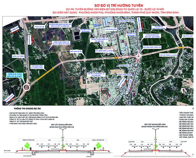 Sơ đồ hướng tuyến Dự án Xây dựng tuyến đường ven biển (ĐT.639), đoạn từ Quốc lộ 1D - Quốc lộ 19 mới
