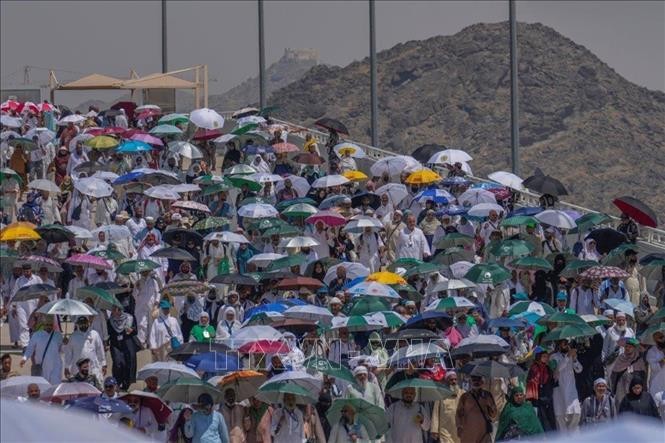 Các tín đồ Hồi giáo tới dự một nghi thức trong lễ hành hương Hajj ở thung lũng Mina, Saudi Arabia ngày 18/6/2024. Ảnh: AP/TTXVN