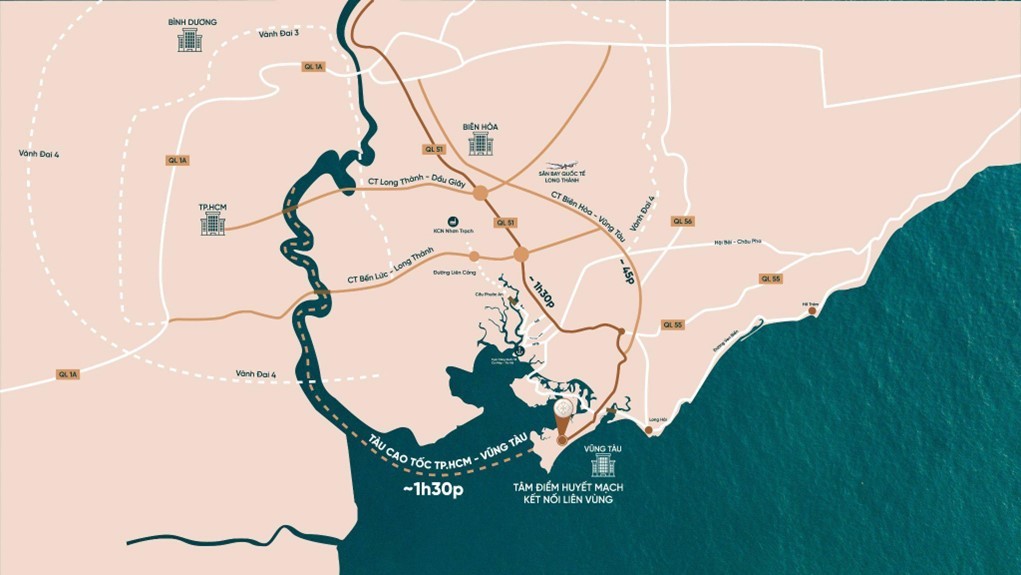 Vũng Tàu là một thành phố bán đảo sở hữu vị trí chiến lược, giao thông kết nối liên vùng mạnh mẽ Vũng Tàu là một thành phố bán đảo sở hữu vị trí chiến lược, giao thông kết nối liên vùng mạnh mẽ