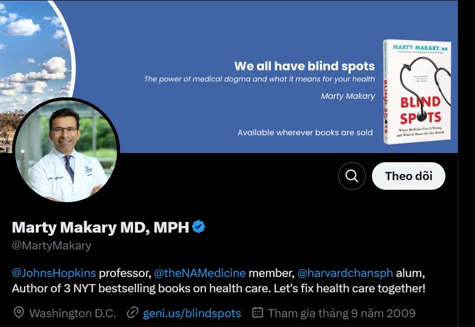 Tiến sỹ Marty Makary. Nguồn: Ảnh chụp màn hình tài khoản X Tiến sỹ Marty Makary. Nguồn: Ảnh chụp màn hình tài khoản X