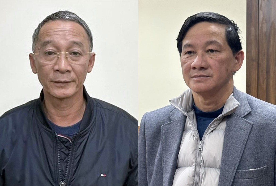 Cựu Bí thư Tỉnh ủy Lâm Đồng Trần Đức Quận (ảnh phải) và cựu Chủ tịch UBND tỉnh Trần Văn Hiệp. Ảnh: BCA