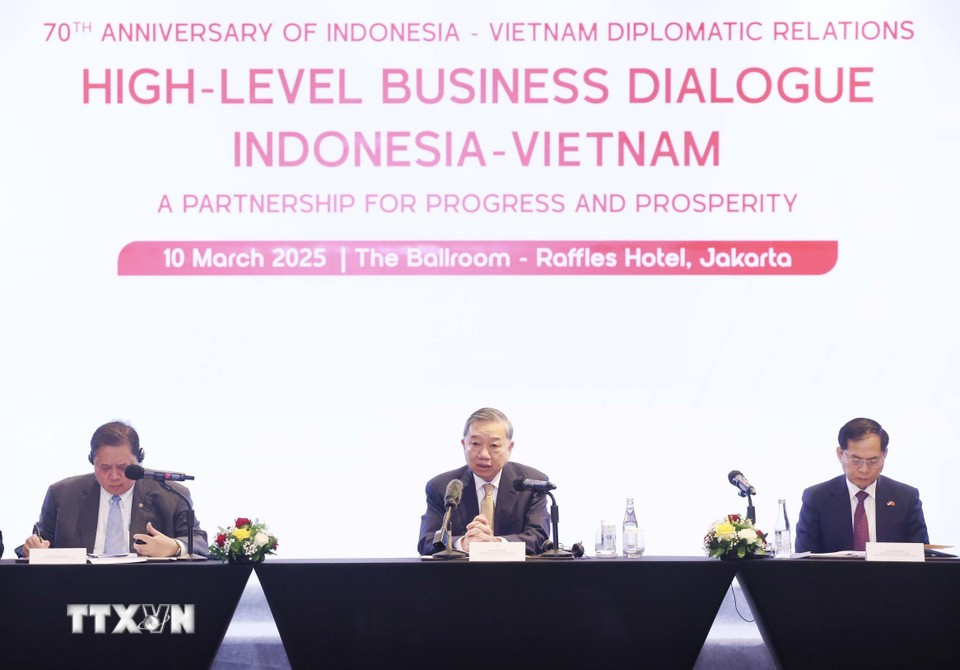 Tổng Bí thư Tô Lâm dự Tọa đàm doanh nghiệp &apos;Việt Nam và Indonesia: Quan hệ đối tác vì sự tiến bộ và thịnh vượng&apos;. Ảnh: TTXVN